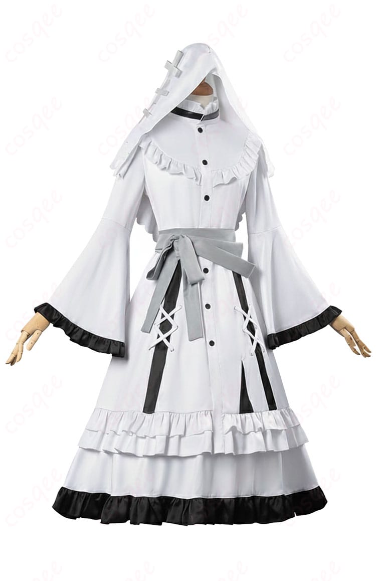 氷上メルル コスプレ衣装の側面。立体パターンによるシルエットと上品な落ち感を確認できる角度。