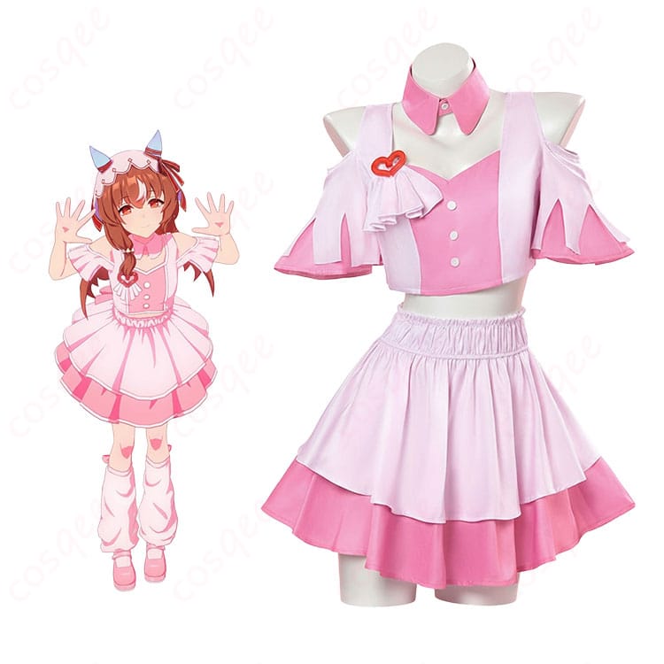 ウマ娘 スティルインラブ 4.5周年「めにしゅき♡ラッシュっしゅ！」の公式風キャラビジュアルとCOSQEEコスプレ衣装の紹介画像