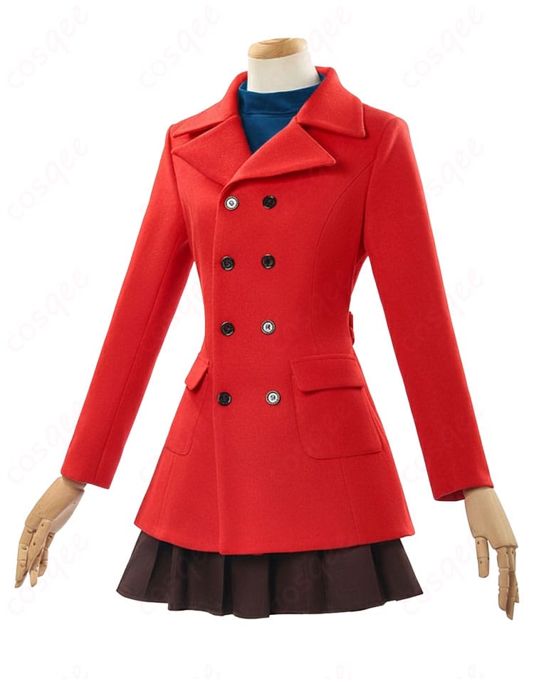 アスカ コート姿の側面シルエット。ウエスト帯位置と裾のラインを確認できる画像