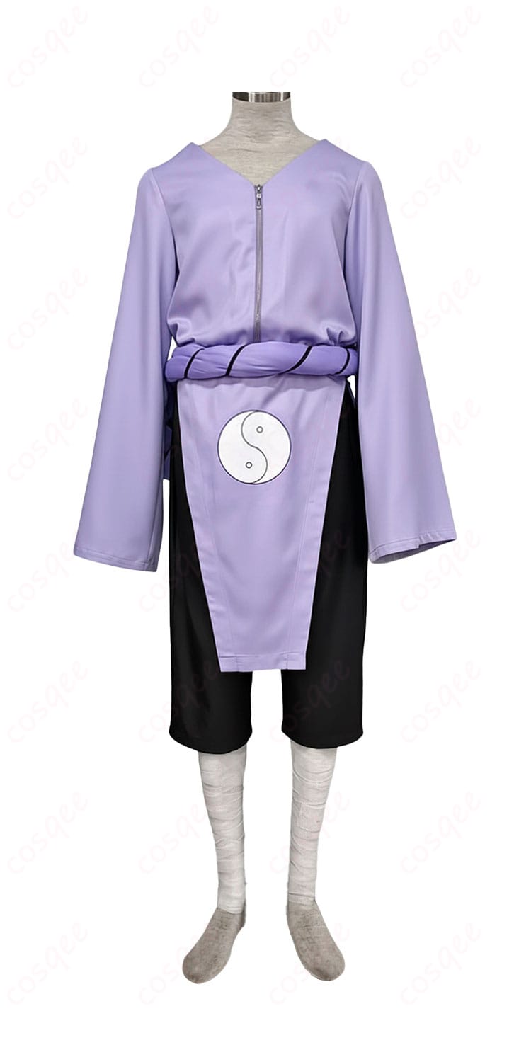 NARUTO-ナルト- 君麻呂 コスプレ衣装の正面全身。直線的なシルエットと帯結びのボリュームが分かるフロントビュー