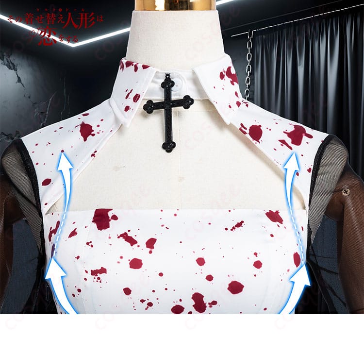 喜多川海夢 コスプレ衣装 襟元ディテール｜修道服らしい襟の切り替えと装飾のアップ