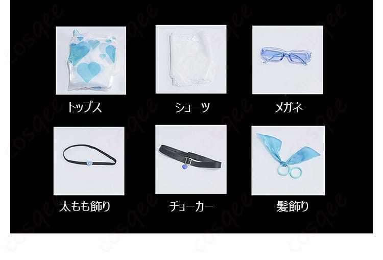 セット内容一式｜PA-15 コスプレ衣装 トップス・ショーツ・メガネ・チョーカー・髪飾り・太もも飾り