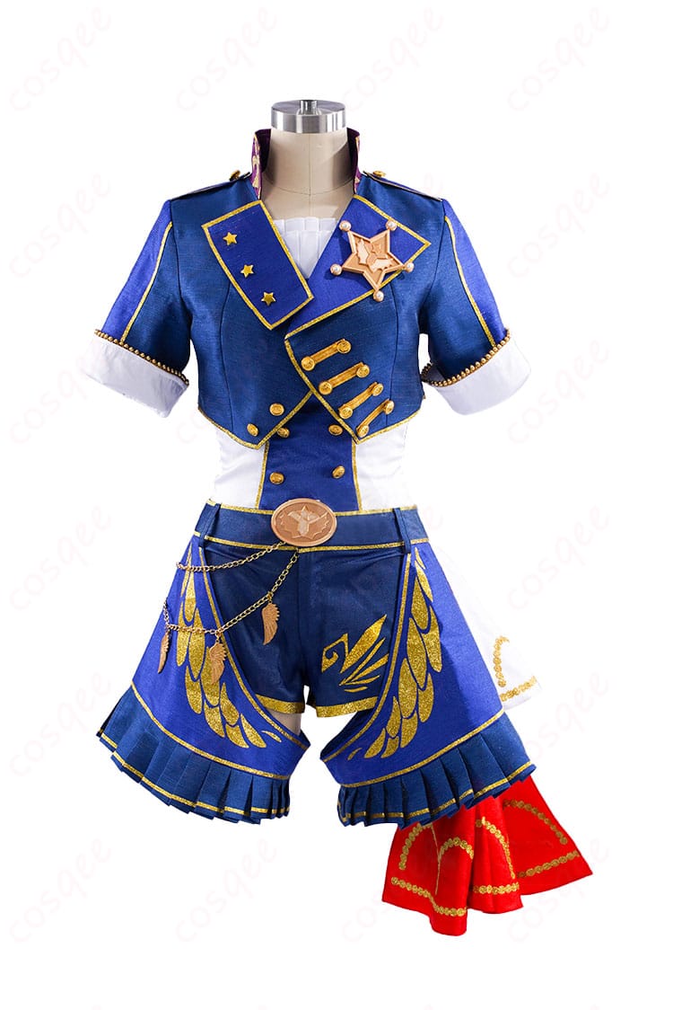 真中らぁら プリパラポリス ゴーゴーコーデのコスプレ衣装・正面全身。コート、胸飾り、腰飾り、ショートパンツ、帽子、靴下までを着装イメージで確認。