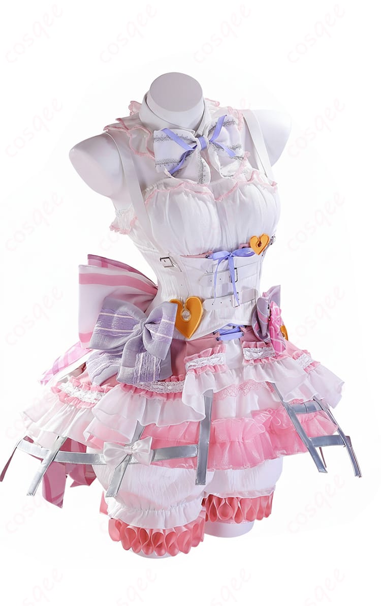 プロセカ 暁山瑞希 ハイド・クリノリン コスプレ衣装の正面全体図。繊細な装飾と美しいAラインシルエットが分かるカット。
