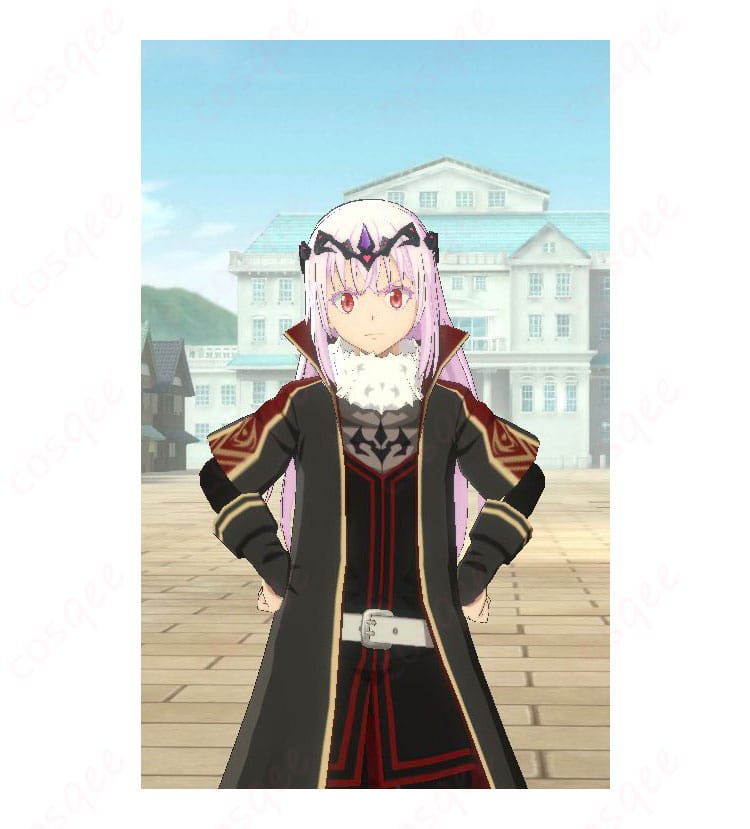 エミルス 黒白ノ覇王 コスプレ衣装の正面ビュー｜直線的シルエットと高再現のディテールを確認できる画像