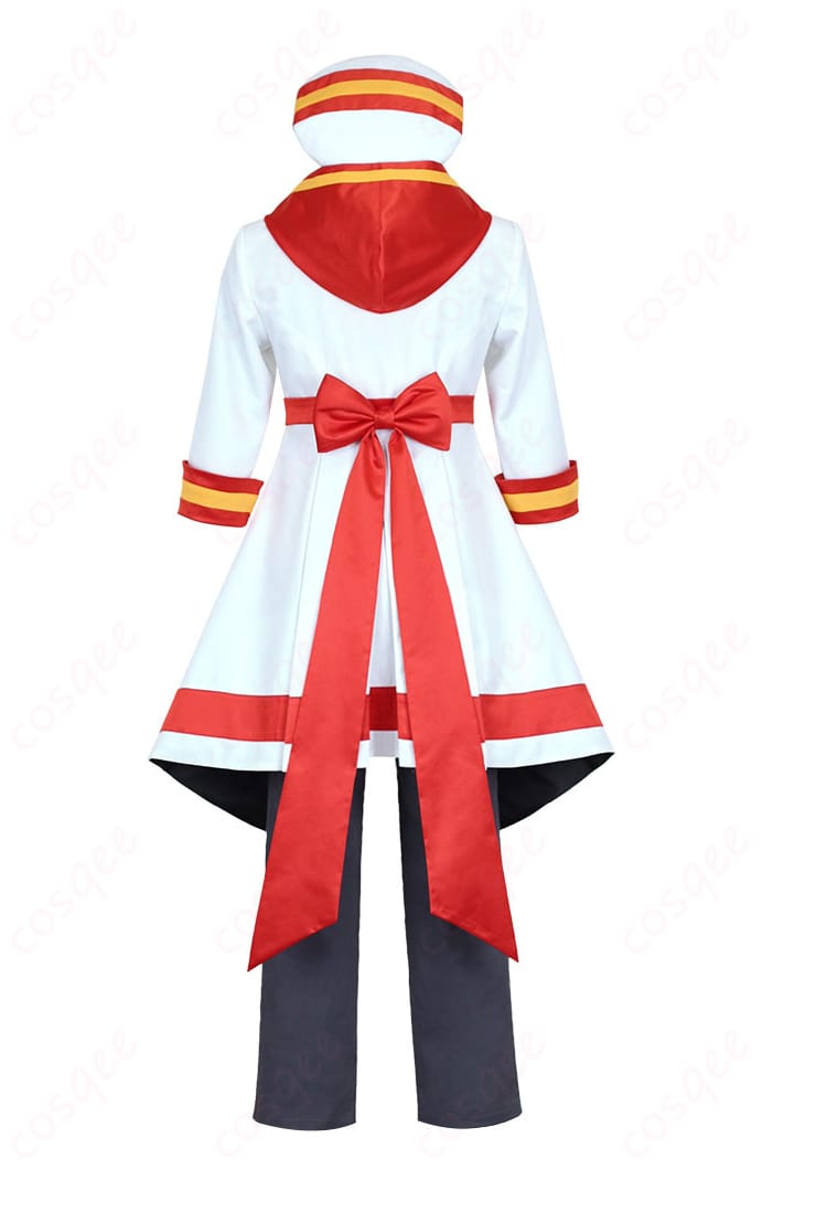 兎山悟 コスプレ衣装の背面図。背面リボンや裾の落ち感まで丁寧に作り込まれた後ろ姿。