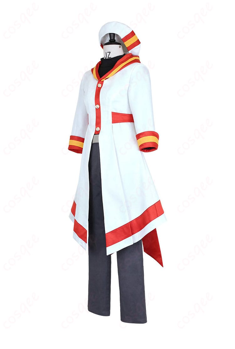 兎山悟 コスプレ衣装の側面図。制服風のラインと帽子の形状を忠実に再現した横姿。