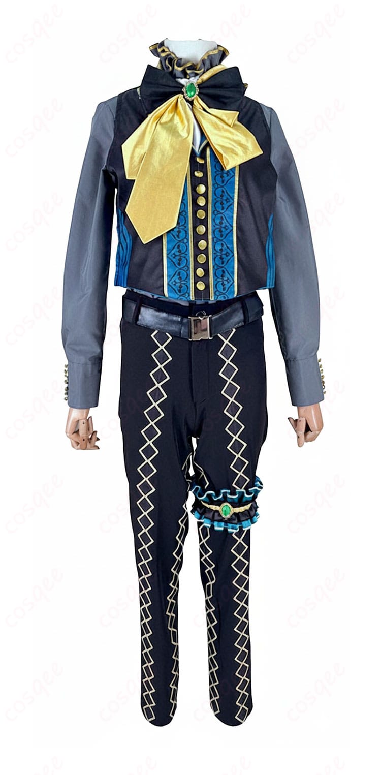 ナック・シュタイン ハロウィンコスチュームのフロント装飾アップ。襟元から前身頃のディテールが精巧に見えるカット。