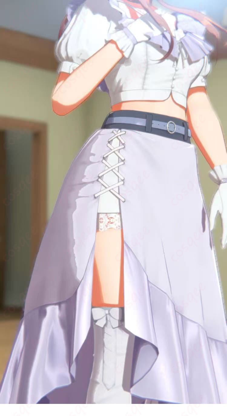 姫崎莉波 clumsy trick 衣装の背面デザイン。背中まわりの装飾とシルエット、ステージで映える後ろ姿の再現を強調