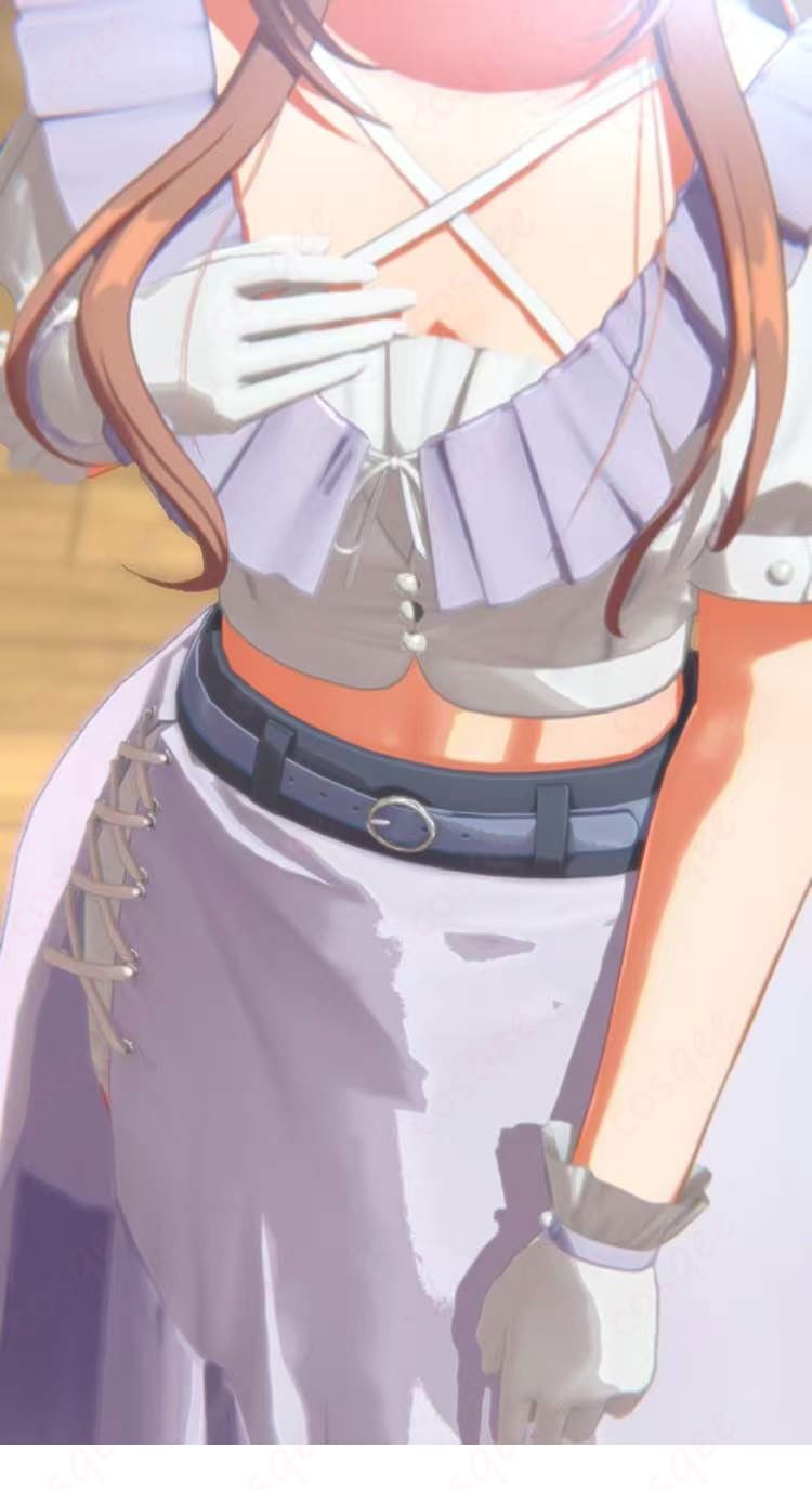 姫崎莉波 clumsy trick 衣装のスカート側面装飾アップ。ステージ映えを意識したサイドの飾りと縫製の丁寧さが伝わるクローズアップ