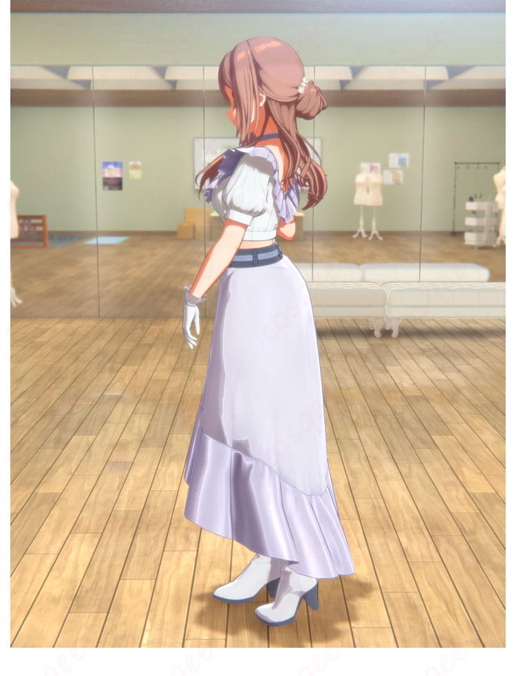 姫崎莉波 clumsy trick 衣装を右側から撮影。サイドラインと装飾配置、シルエットの立体感を確認できるディテール写真