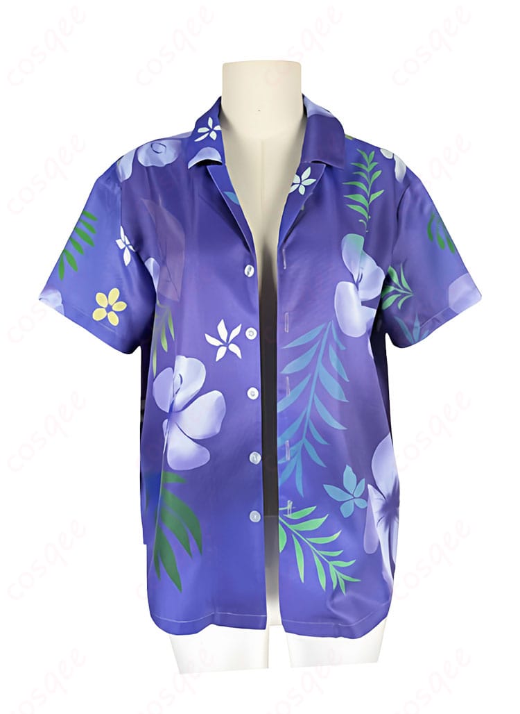 にじさんじ 剣持刀也 アロハシャツ新衣装コスプレの正面全体画像。夏私服風デザインとボタン前立ての見え方を忠実に再現。