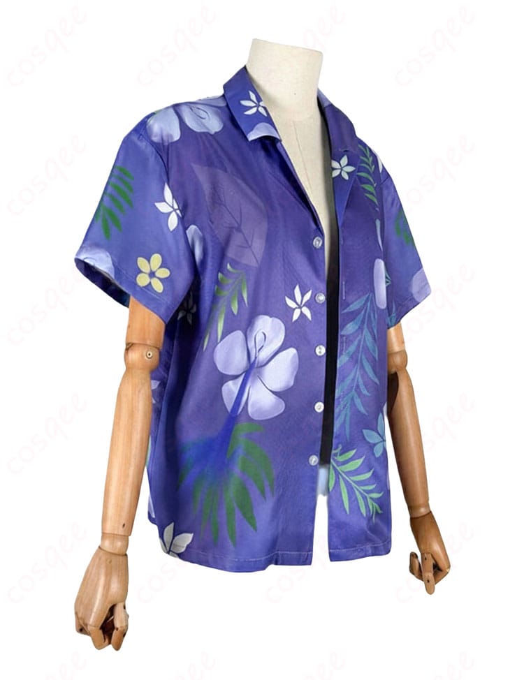 にじさんじ 剣持刀也 アロハシャツ新衣装コスプレの右側面画像。肩線から裾にかけてのシルエットと縫製ラインを確認できる。