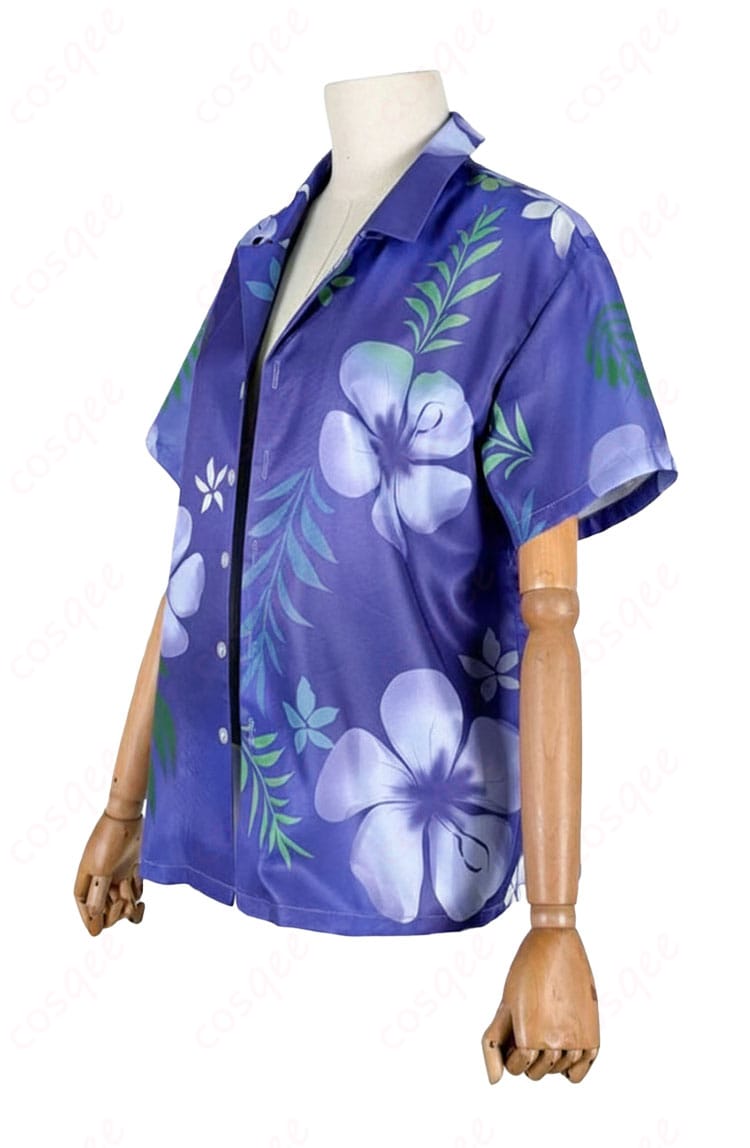 にじさんじ 剣持刀也 アロハシャツ新衣装コスプレの左側面画像。柄の連続性とラインの美しさ、袖口のバランスが分かる。