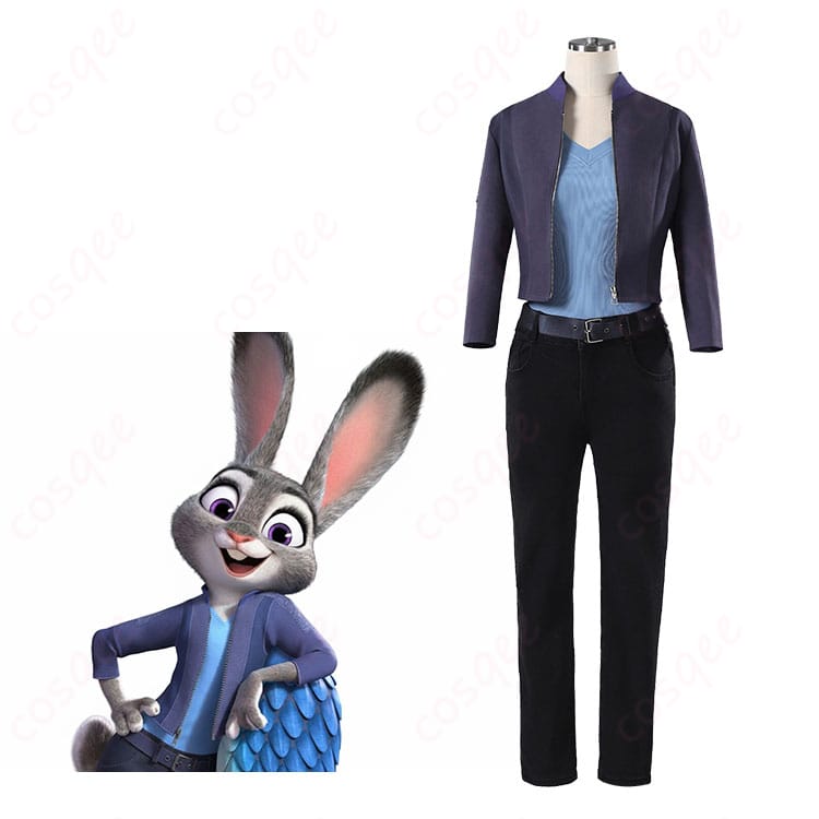 ジュディ・ホップスの警官制服コスプレ衣装一式とキャラクターイメージのフルセット展示画像