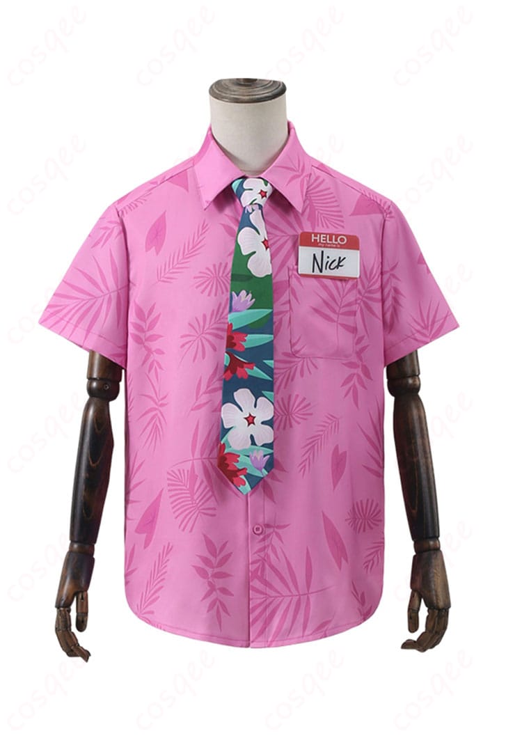 ズートピア2 ニック・ワイルド 警官制服コスプレ｜ピンク系シャツとネクタイの正面カット・イベント向け