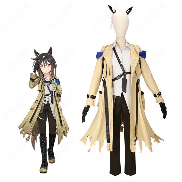 ウマ娘 ステイゴールドの勝負服コスプレとキャラクター比較。配色と装飾を高再現し、イベント向けの完成度を示す画像