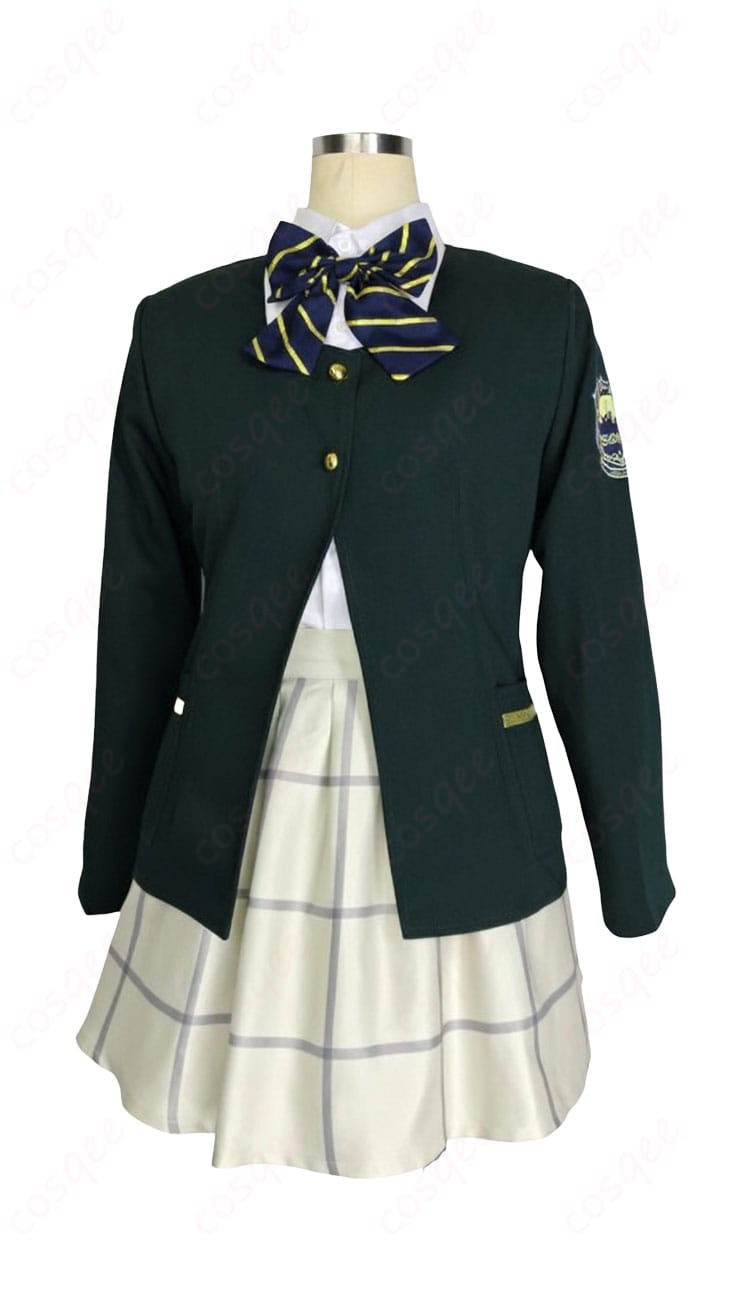 ブルーアーカイブ 桜井ミヨ 初期制服コスプレ 正面全身。コートとリボンの配色バランス、シルエットがわかる画像。