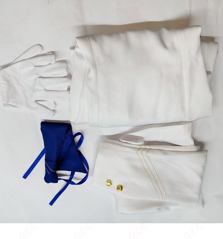 岩櫃アユム コスプレ衣装のセット内容。コート・ワンピース・手袋・ネクタイの4点を並べて紹介。