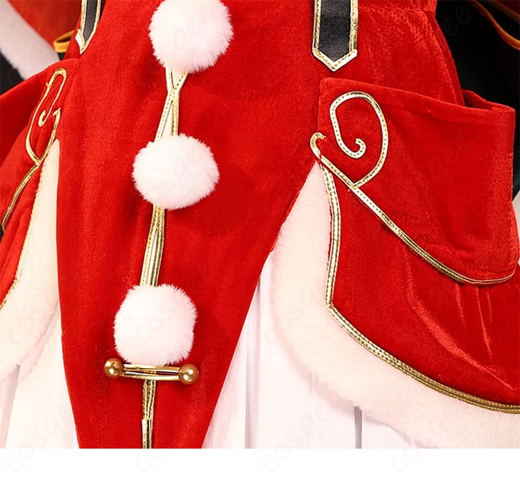 Re:ゼロ エミリア クリスマス記念コスプレの前開きボタン仕様の近接写真。着脱しやすい構造を示すディテール