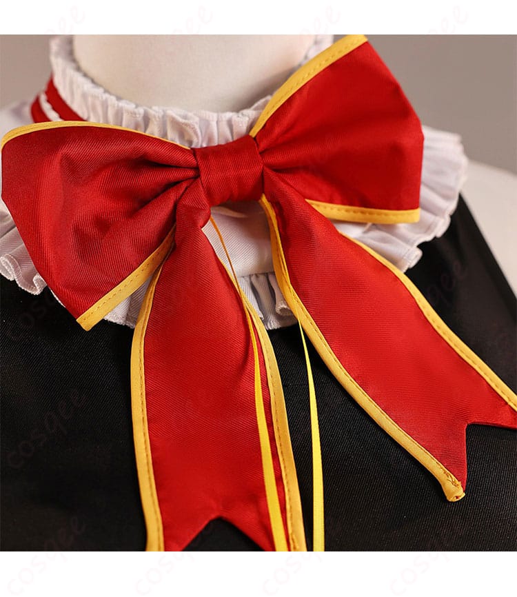 ラム クリスマスコスプレ衣装の胸元ディテール。赤い蝶結びリボンがアクセントになったアップ写真