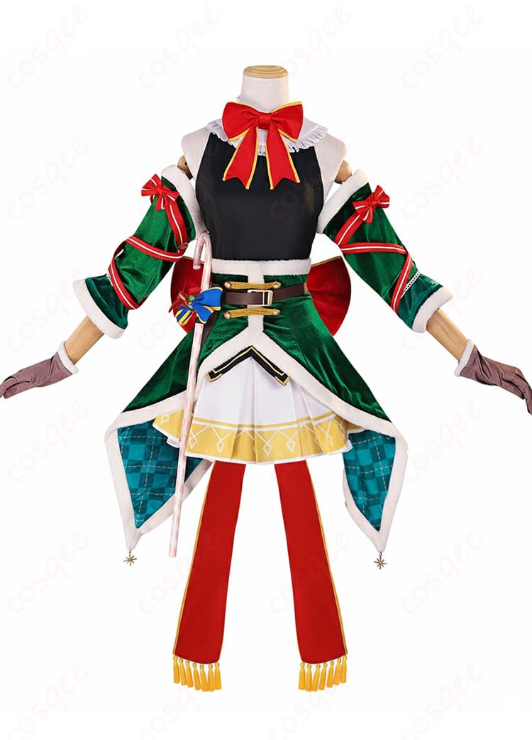 Re:ゼロ ラム クリスマス記念コスプレ衣装の正面全体図。赤いトップスと白ファー、コルセットベルトで高再現のデザイン