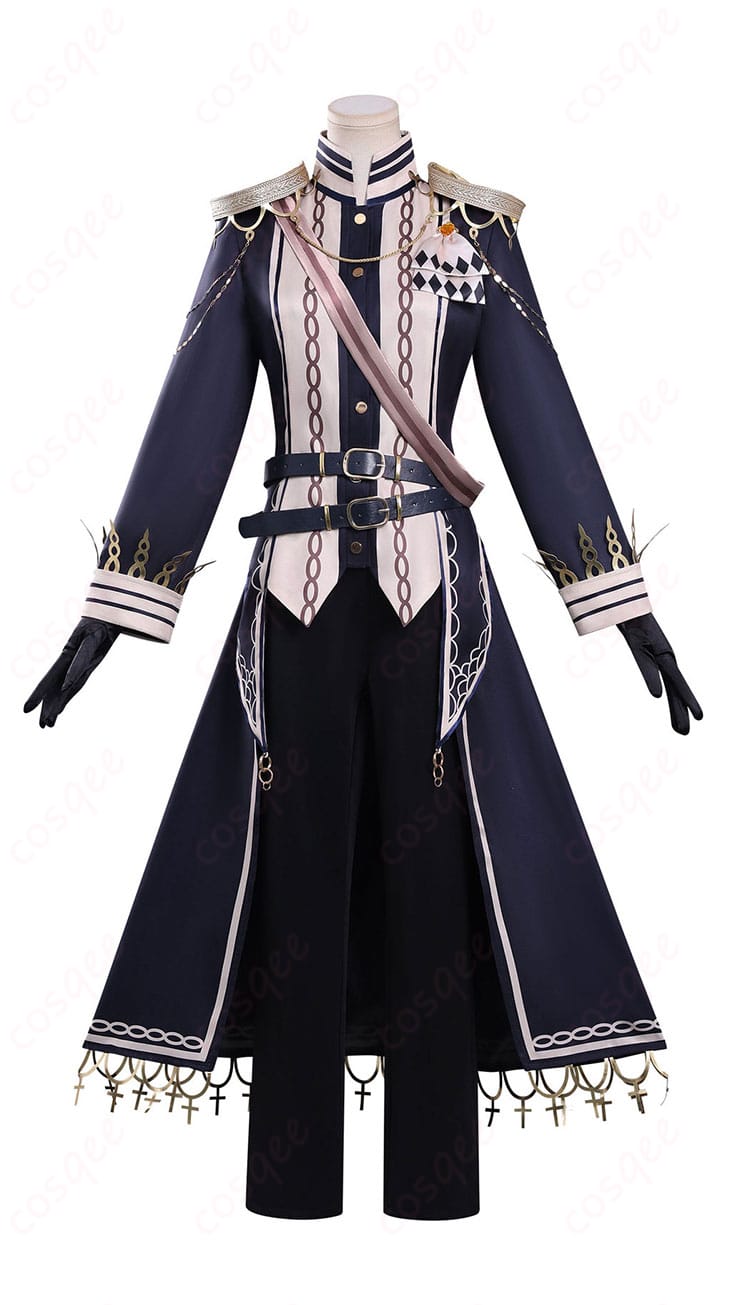 蓮見レイア コスプレ衣装の正面全体写真。軍服風コートの直線シルエットと装飾配置を高再現で撮影