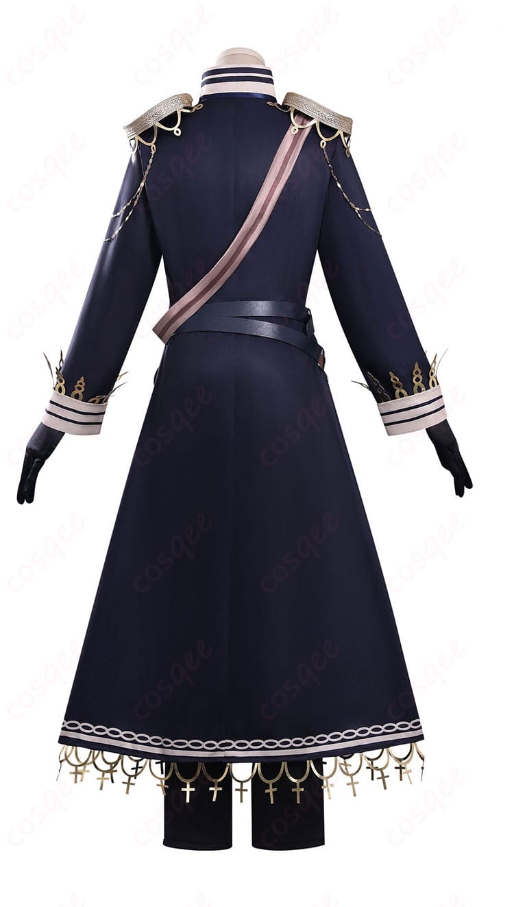 蓮見レイア コスプレ衣装の背面全体。背面チェーンと裾ラインのデザインが分かるアングル