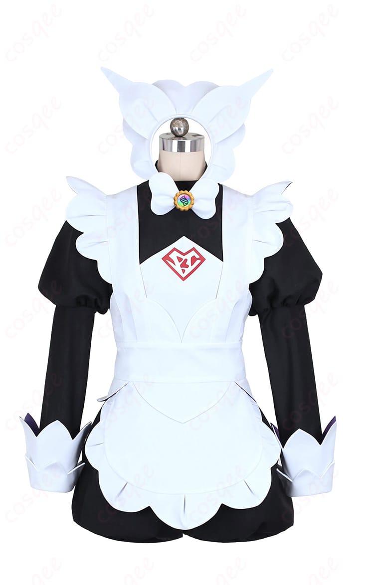 Pokémon LEGENDS Z-A ハルジオ メイド服の正面フルセット。トップス・ショートパンツ・エプロン・蝶ネクタイ・髪飾り・靴下が揃った高再現コーデ。