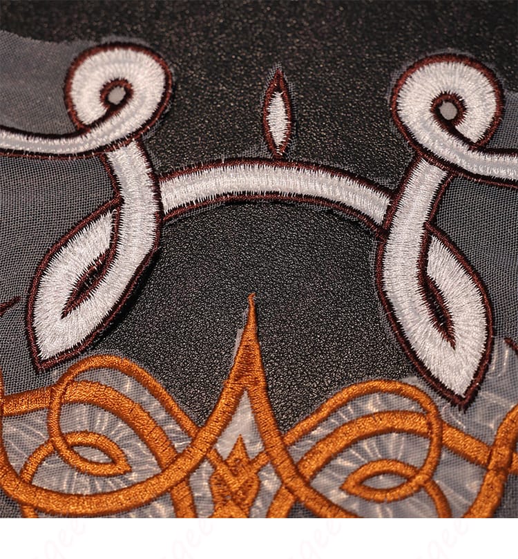 襟元の紋様ディテールの別角度アップ