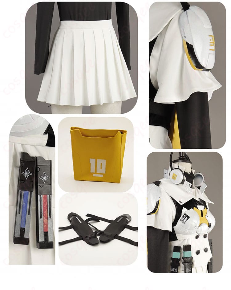 スカートとレッグカバーの素材感、ステッチワークを示す近影