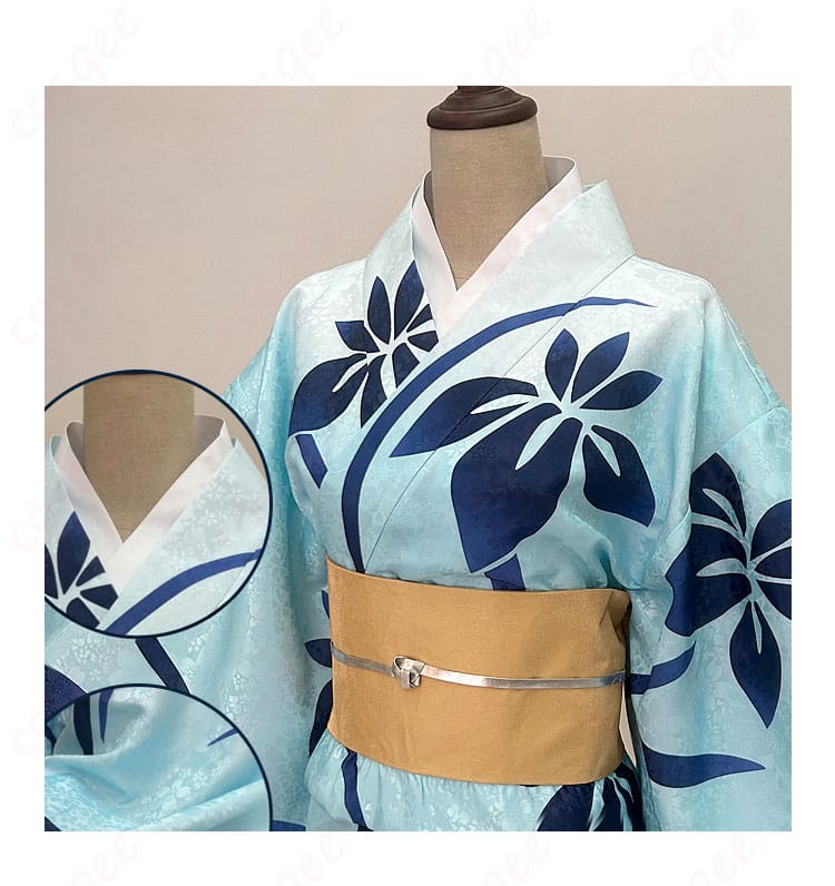 斜襟デザインと襟元の飾りを近接撮影したディテール