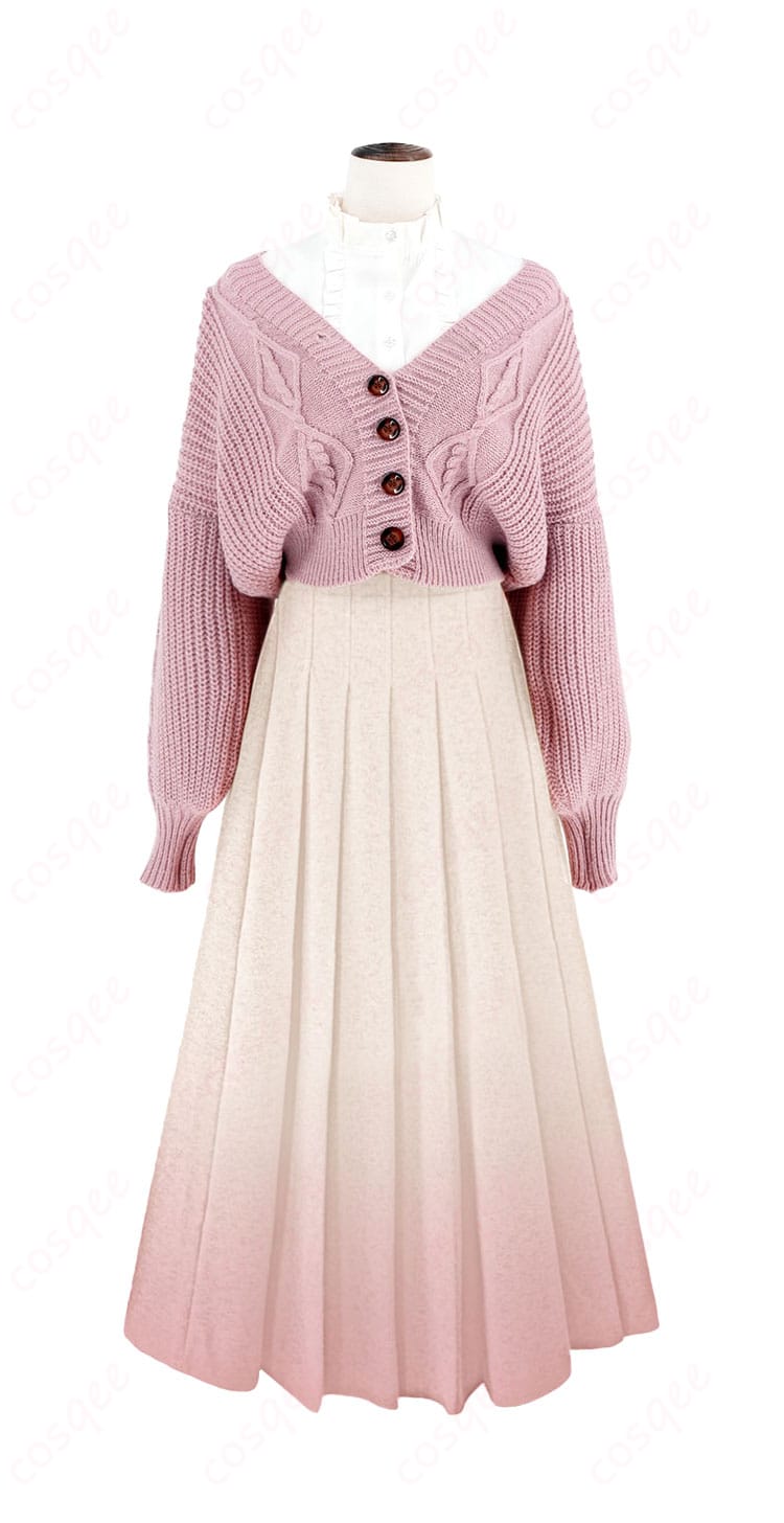 薫る花は凛と咲く 和栗薫子 私服コスプレの正面ディテール(シャツ・スカート・カーディガンのシルエット)