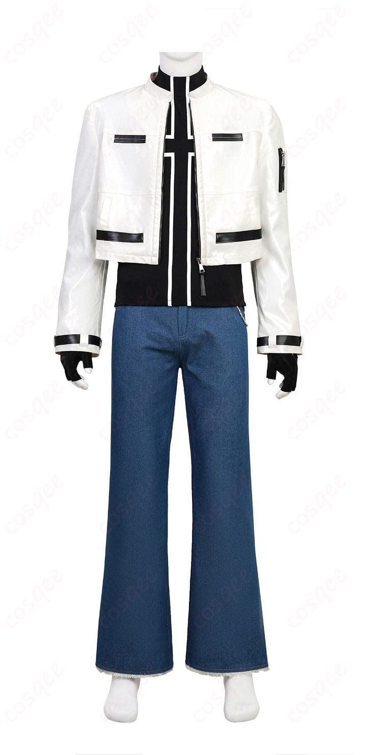 草薙京（KOF'99）コスプレ衣装の正面ディスプレイ。ジャケットと長袖シャツのレイヤーとシルエットが確認できる画像。