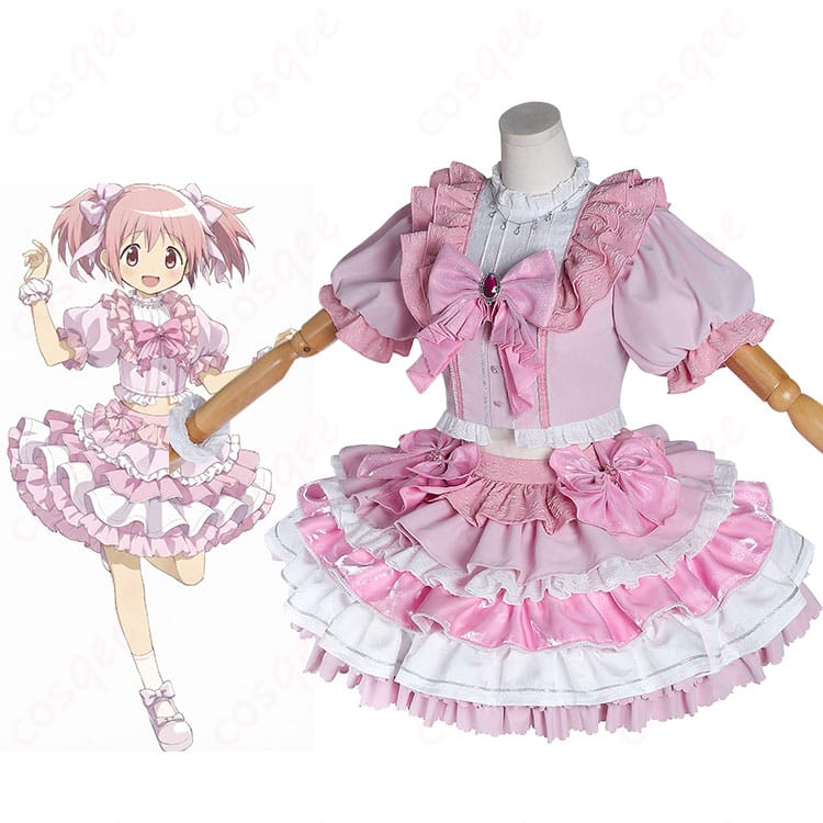 COSQEE 魔法少女まどか☆マギカ 鹿目まどか アイドル衣装の人物着用イメージ（全身・ステージ風）