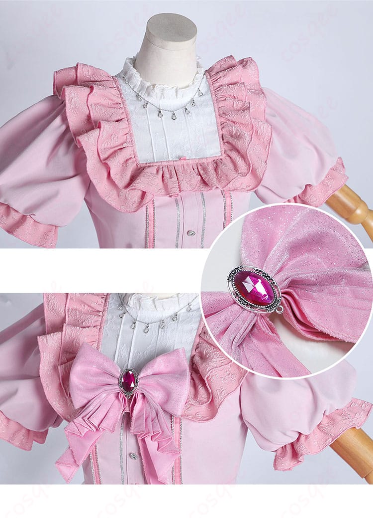 鹿目まどか アイドル衣装の襟元と胸元リボン装飾ディテール（高発色ピンク）