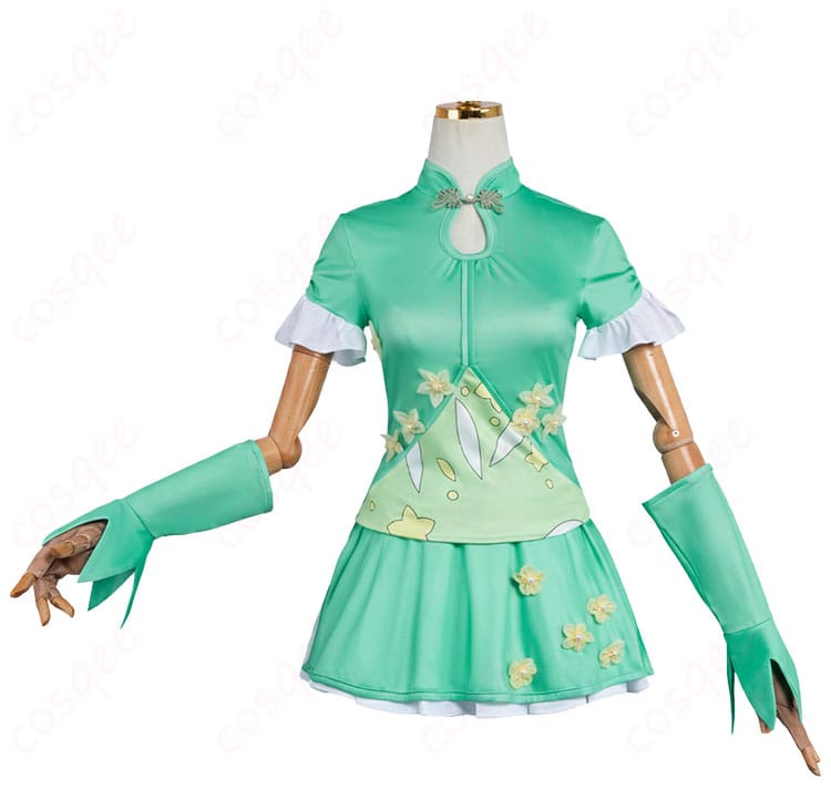 楪いのり コスプレ衣装の正面全体。トップスとスカートのシルエットと色味