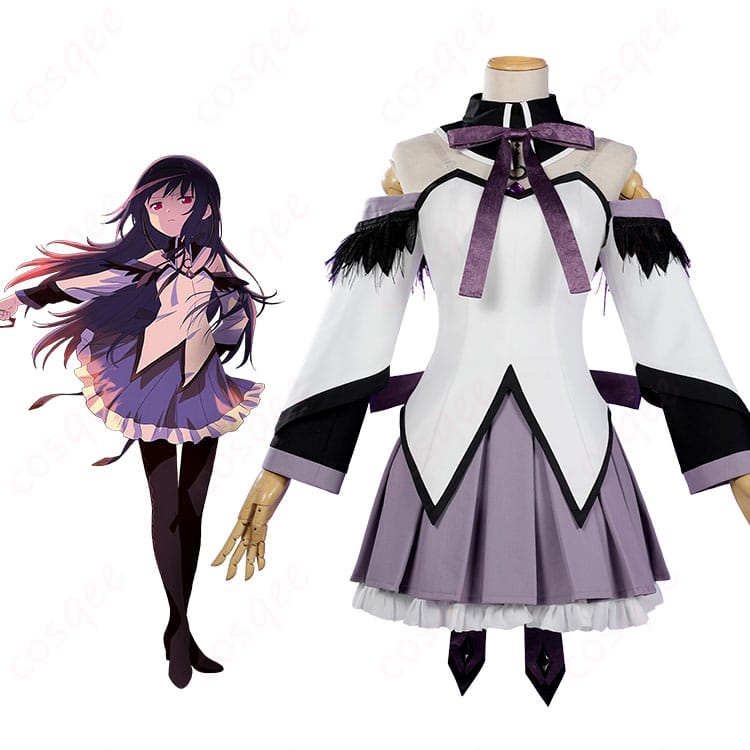 暁美ほむらの魔法少女衣装一式を着用イメージで表示、背面リボンと菱形モチーフがわかる全身カット