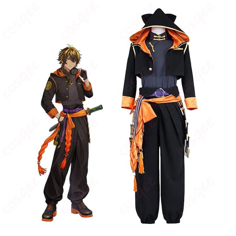 火車切広光の猫耳パーカー衣装一式とキャラクターイメージを並べた比較カット。落ち着いた配色と腰鎧パーツの再現が分かる画像