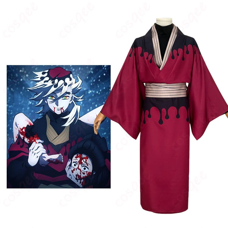 鬼滅の刃 童磨 着物 コスプレ衣装 正面とキャラクター立ち絵比較画像 着用イメージの参考に