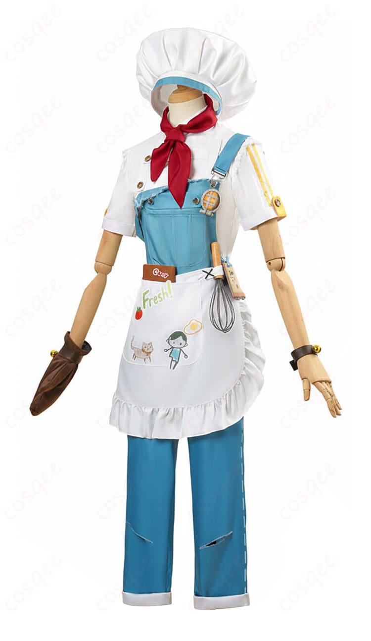 第五人格 ボンボン 秘密のコック コスプレ衣装の側面。サロペットの立体感と縫製ラインの確認