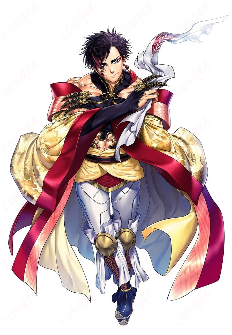 終末のワルキューレ 始皇帝（秦始皇）コスプレ衣装の正面全身。威厳ある皇帝装束のハリ感と装飾を高再現で確認できる画像