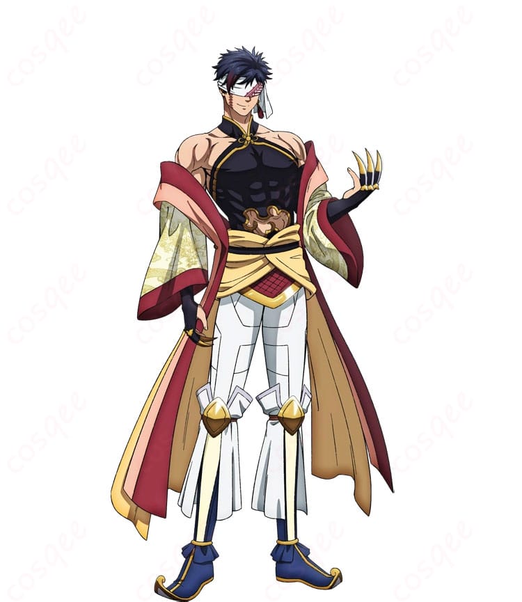 終末のワルキューレ 始皇帝（Qin Shi Huang）コスプレ衣装の側面。立体的なシルエットとトリム装飾のバランスがわかるディテール画像