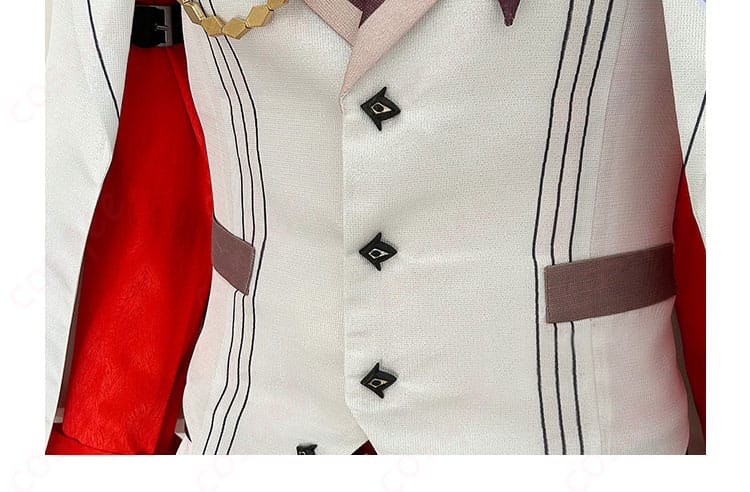 原神 タルタリヤ コスプレ衣装の門襟とボタン装飾ディテール。公式イメージを忠実に再現した意匠