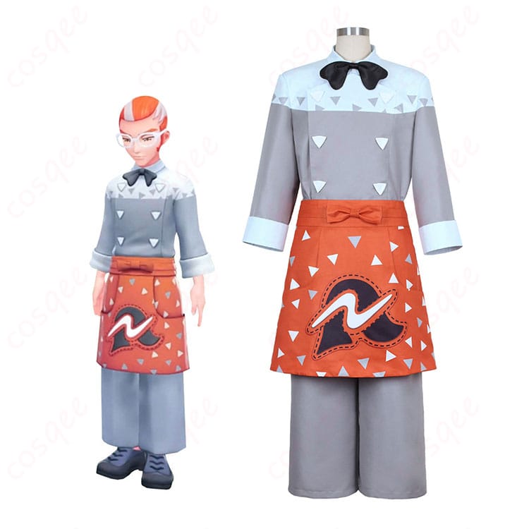 ポケモンレジェンズZ-A グリのカフェ制服風コスプレ衣装を人物が着用した全身イメージ。落ち着いた雰囲気と上品な配色を再現。