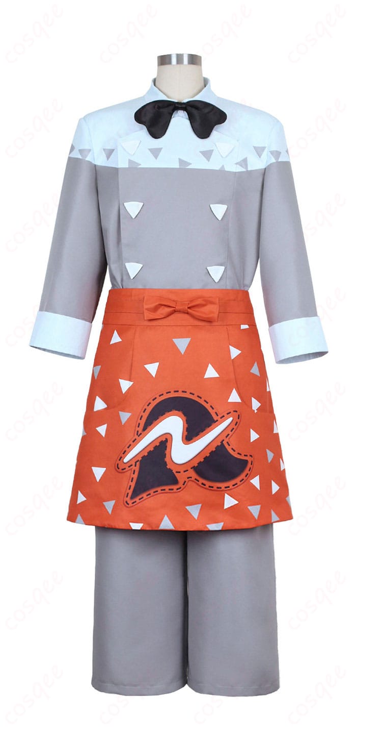 ポケモンレジェンズZ-A グリ コスプレ衣装の正面全体図。エプロン付きのカフェ制服風デザインとシルエットが分かる。