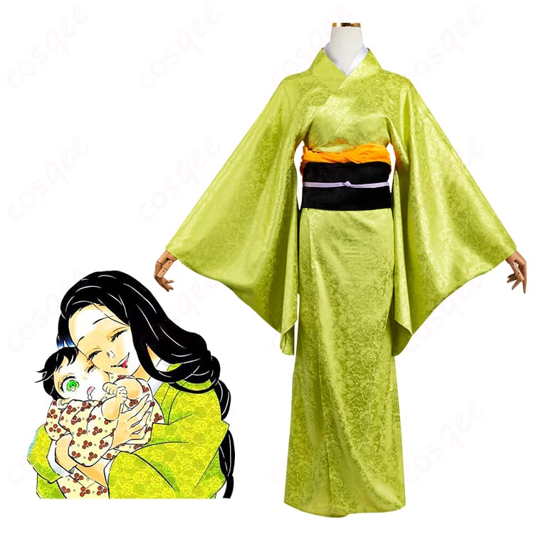 鬼滅の刃 嘴平琴葉 山里の着物コスプレ衣装の全身イメージ。優しい雰囲気の和装シルエットを忠実に再現。