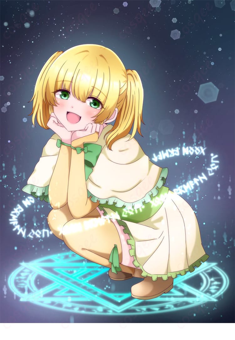 悠久幻想曲 マリア・ショート衣装 リバイバル版のしゃがみポーズ。柔らかな表情を引き立てる可憐な印象と、座り姿でも崩れにくいラインを確認できる画像