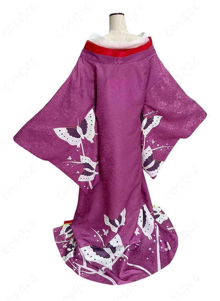 黒執事 藍猫 花魁風コスプレ衣装の背面デザイン。後ろ姿のドレープとリボンの形状を高再現。