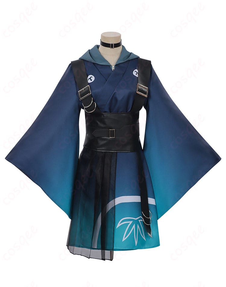 正面から見た酒寄彩葉デフォルト衣装コス。パーカーのライン、コルセットベルト位置、トップスのバランスを忠実再現。